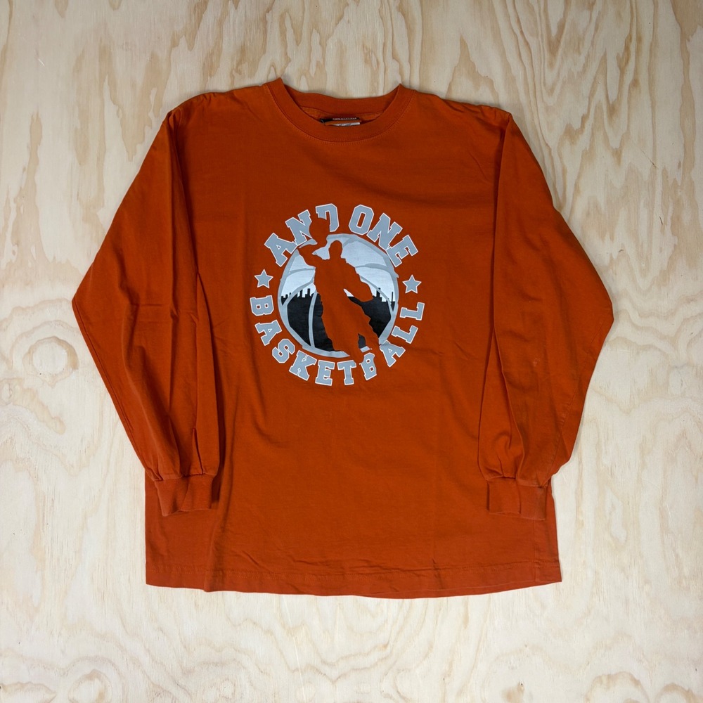 AND1 Basketball Graphic Long Sleeve T-Shirt Orange Boys Large 14/16 Crewneck